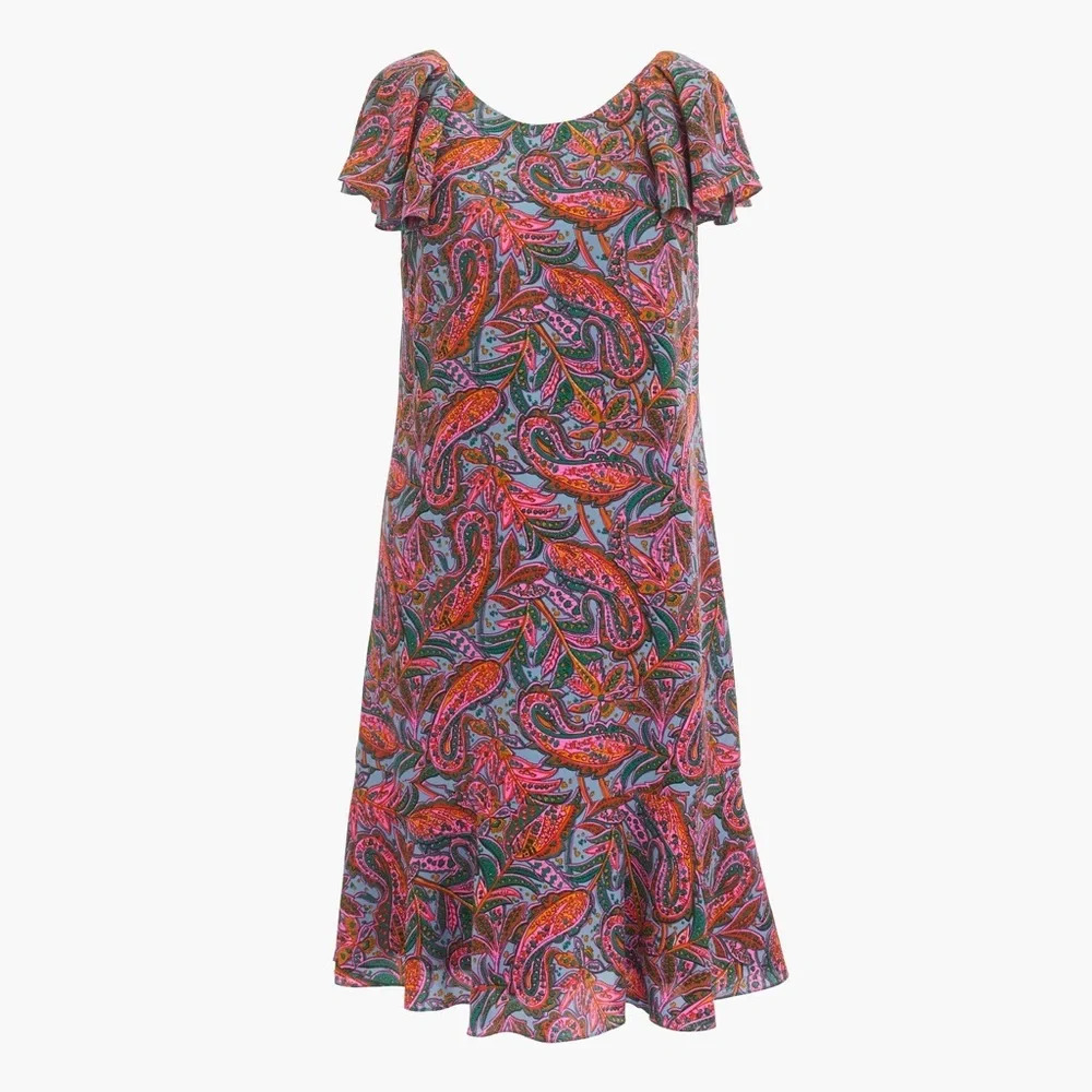 NWT J. Crew Ruffled Dress in Vibrant Paisley Pink